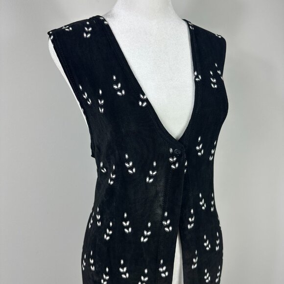 Vintage Softwear by Mark Singer Black Sleeveless Duster Vest with White Pattern - Picture 6 of 7
